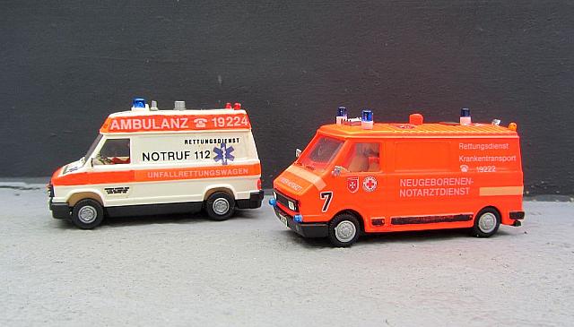 Fiat 2,1 D priv. Rettungswagen von 1992 und Citrön 1,9 D gemeins. Neugeborenen-RTW der Rettungsdienste von 1992