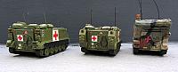 Rechts: M577 A1 Stabssanitätsfahrzeug der US-Army von 1970, Mitte: 1x M113 A2, Links: 1x M113 A1 Sanitätspanzer der US-Army  1985