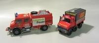 Links: MB Unimog 1550 L (4x4) Feuerwehrrüstwagen Rechts: MB Unimog 1300 L (4x4) Sonderaufbau Wasserrettung Feuerwehr von 1995